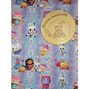 Singiel jersey cyfrowy z elastanem - KOCI DOMEK GABI PASTELOWA PANTERKA