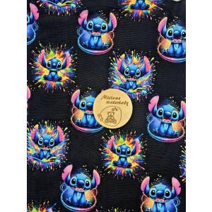 Singiel jersey cyfrowy z elastanem- STITCH NA CZARNYM KOLOROWE KLEKSY