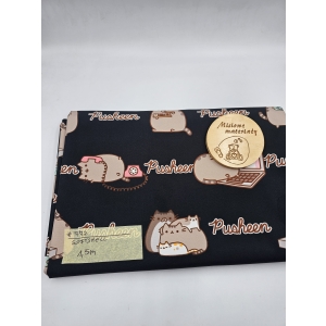 #772Softshell drukowany- PUSHEEN NA CZARNYM 1.5M
