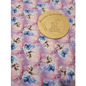 Singiel jersey cyfrowy z elastanem- FROZEN - ELZA SNIEZYNKI NA ROZOWYM