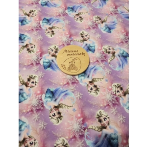 Singiel jersey cyfrowy z elastanem- FROZEN - ELZA SNIEZYNKI NA ROZOWYM