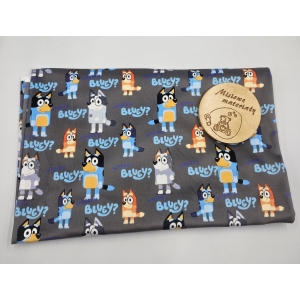 Welur soft drukowany elastycznym - BLUEY NA SZARYM 1M #622