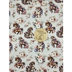 Dresówka pętelka nadruk cyfrowy - JEDNOROŻCE Z KWIATAMI