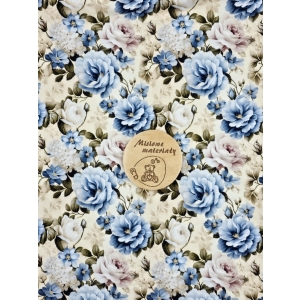 Dresówka pętelka nadruk cyfrowy - KWIATY NIEBIESKIE NA ECRY