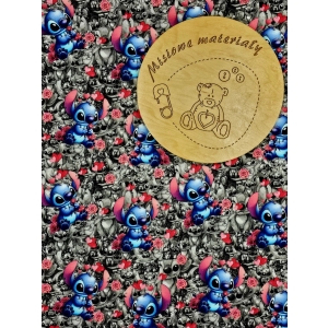 Dresówka pętelka nadruk cyfrowy - STITCH CZARNO - BIAŁY