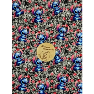 Dresówka pętelka nadruk cyfrowy - STITCH CZARNO - BIAŁY