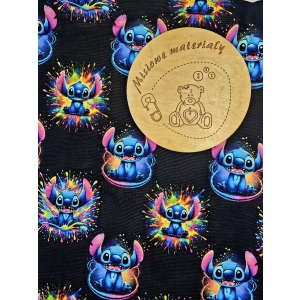 Singiel jersey cyfrowy z elastanem- STITCH NA CZARNYM KOLOROWE KLEKSY