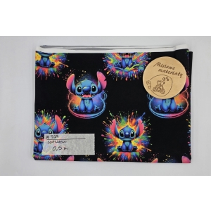 #727 Softshell drukowany -STITCH NA CZARNYM KLEKSY KOLOROWE   0,5M