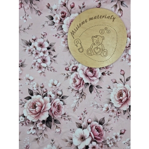 Singiel Jersey cyfrowy z elastanem - KWIATY JASNOROZOWE BUKIET