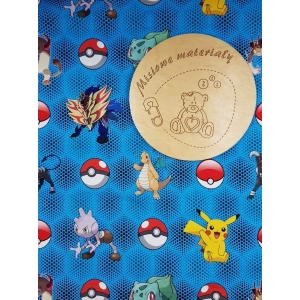 Tkanina Bawełniana Premium - POKEMON NA NIEBIESKIM