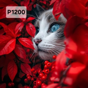 Panel poliester wodoodporny oxford na TORBĘ - KOT W LIŚCIACH   P1200  NA ZAMÓWIENIE