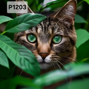 Panel poliester wodoodporny oxford na TORBĘ - KOT W LIŚCIACH P1203  NA ZAMÓWIENIE