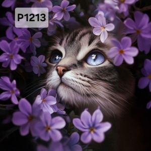 Panel poliester wodoodporny oxford na TORBĘ - KOT Z KWIATAMI  P1213  NA ZAMÓWIENIE