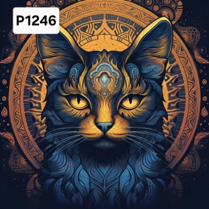 Panel poliester wodoodporny oxford na TORBĘ -KOT W MANDALI P1246  NA ZAMÓWIENIE