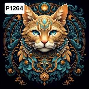 Panel poliester wodoodporny oxford na TORBĘ -KOT W MANDALI P1264 NA ZAMÓWIENIE