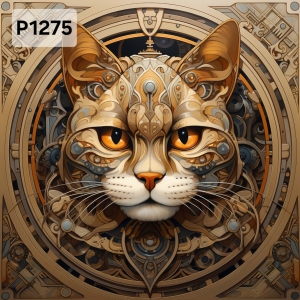 Panel poliester wodoodporny oxford na TORBĘ - KOT GEOMETRYCZNY BEZOWY P1275  NA ZAMÓWIENIE